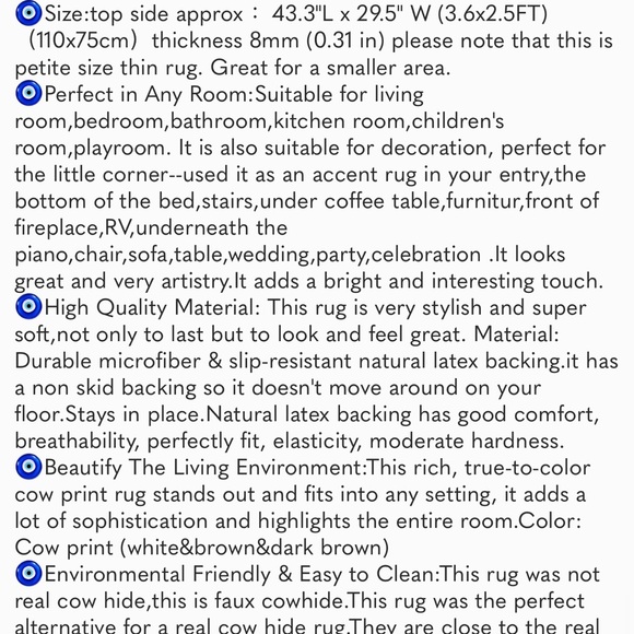 Cow Print Rug Faux Cowhide Area Carpet Animal Print Mat for Living Room Bedroom - Picture 7 of 7